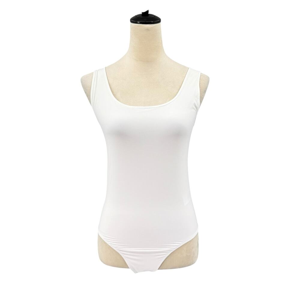 Vince NWT Solid White Stretch Slim Bodycon Sleeveless Tank Scoop Thong Bodysuit